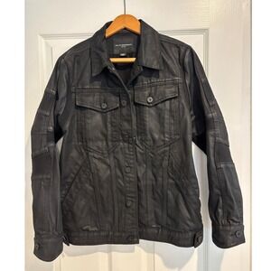 Cult of Individuality Coated Moto Denim Jacket - Size Medium - Waxed Black‎